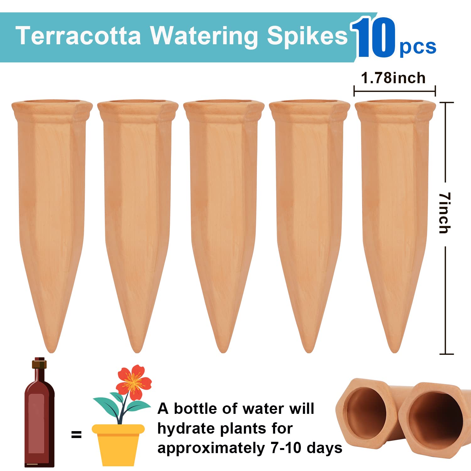 FAMILy Plant Watering Stakes 10Pcs Automatic Plant Waterers for Vacations Plant Watering Devices Terracotta Self Waterinq Spikes for Wine Bottles Great for Indoor & Outdoor Plants