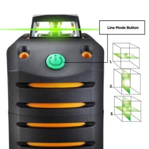 MOTORHEAD 165-Ft Self-Leveling 360-Degree Green Cross-Line Laser Level, Switchable Horizontal & Vertical Beams, IP 54, Pulse Mode w/Leveling Mini-Tripod, Batteries, Magnetic Target & Storage Bag