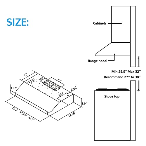 IKTCH 30 Inch Under Cabinet Range Hood with 900-CFM, 4 Speed Gesture Sensing&Touch Control Panel, Stainless Steel Kitchen Vent with 2 Pcs Baffle Filters(IKC01-30)