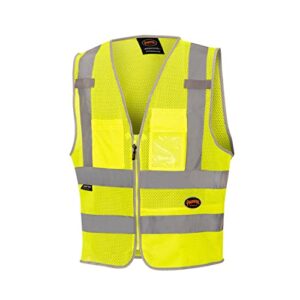 pioneer safety vest for men – hi vis reflective mesh neon with 8 pockets, zipper closure for construction, traffic, security work – orange, yellow/green, v1025260u