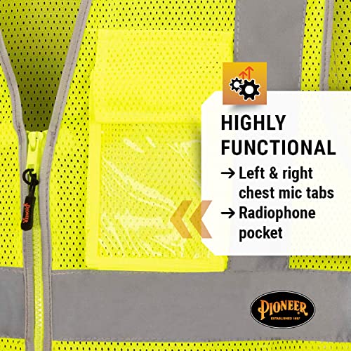 Pioneer Safety Vest for Men – Hi Vis Reflective Mesh Neon with 8 Pockets, Zipper Closure for Construction, Traffic, Security Work – Orange, Yellow/Green, V1025260U