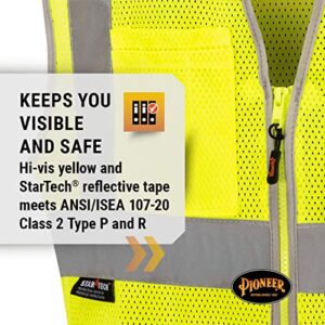 Pioneer Safety Vest for Men – Hi Vis Reflective Mesh Neon with 8 Pockets, Zipper Closure for Construction, Traffic, Security Work – Orange, Yellow/Green, V1025260U