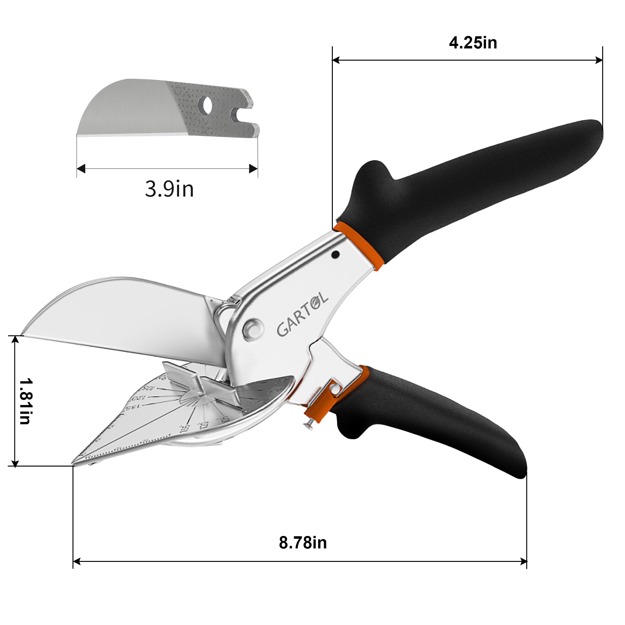 GARTOL Multifunctional Trunking/Miter Shears for Angular Cutting of Moulding and Trim, Adjustable at 45 To 135 Degree, Hand Tools for Cutting Soft Wood, Plastic, PVC, with Replacement blades