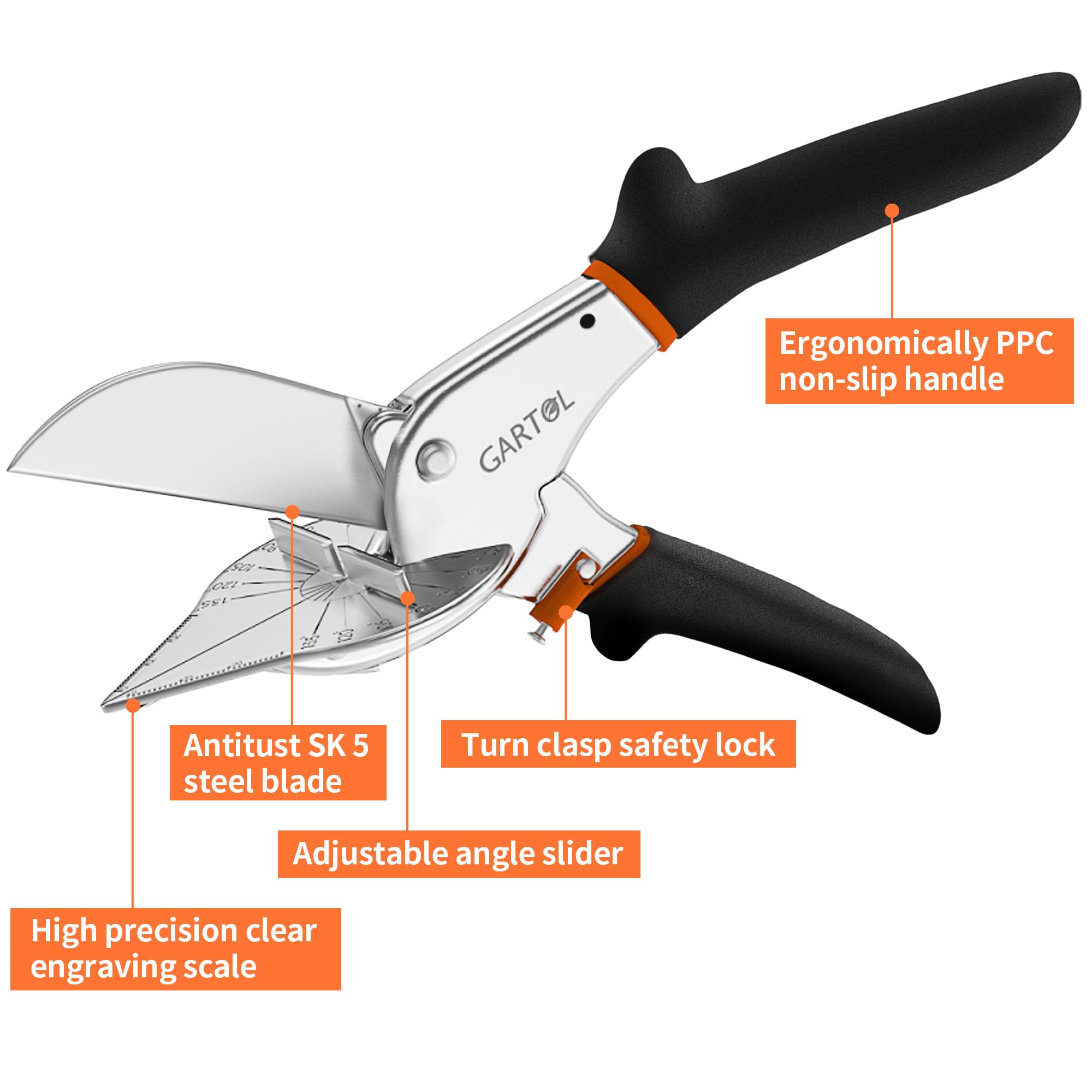 GARTOL Multifunctional Trunking/Miter Shears for Angular Cutting of Moulding and Trim, Adjustable at 45 To 135 Degree, Hand Tools for Cutting Soft Wood, Plastic, PVC, with Replacement blades