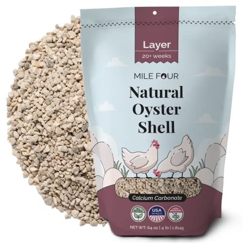 Mile Four | Oyster Shell | Calcium Supplement for Chickens | Natural Crushed Limestone Calcium Carbonate | Eggshell & Bone Booster for Laying Hens | US Mined | 4 lbs.