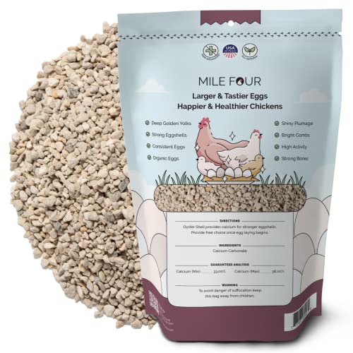 Mile Four | Oyster Shell | Calcium Supplement for Chickens | Natural Crushed Limestone Calcium Carbonate | Eggshell & Bone Booster for Laying Hens | US Mined | 4 lbs.