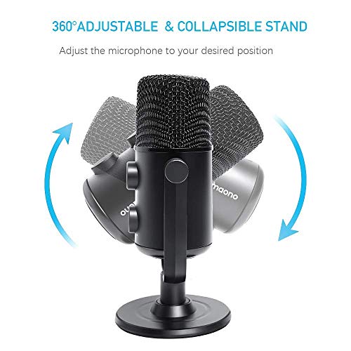 MAONO USB Microphone for Recording, Streaming, Gaming, Podcasting, Cardioid Condenser Mic with Zero Latency Monitoring, Mute, Volume, Mic Gain, Plug & Play for PC, Computer, Mac, AU-902