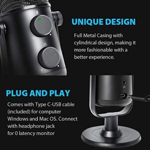 MAONO USB Microphone for Recording, Streaming, Gaming, Podcasting, Cardioid Condenser Mic with Zero Latency Monitoring, Mute, Volume, Mic Gain, Plug & Play for PC, Computer, Mac, AU-902