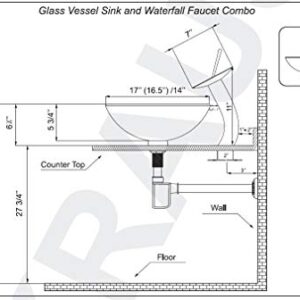 MEKKHALA Bathroom Tempered Glass Vessel Sink Black & Blue Round Wash Basin Bowl Waterfall Mixer Chrome Brass Faucets Pop-up Drain Combo With Cold & Hot Water Hoses