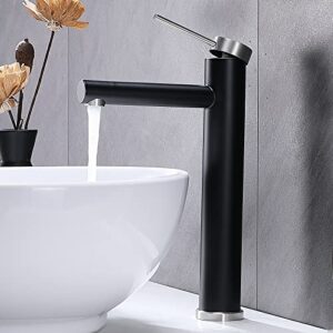 modern single handle matte black vessel sink faucet,one hole tall bathroom faucet vanity mixer bowl tap with overflow pop up drain