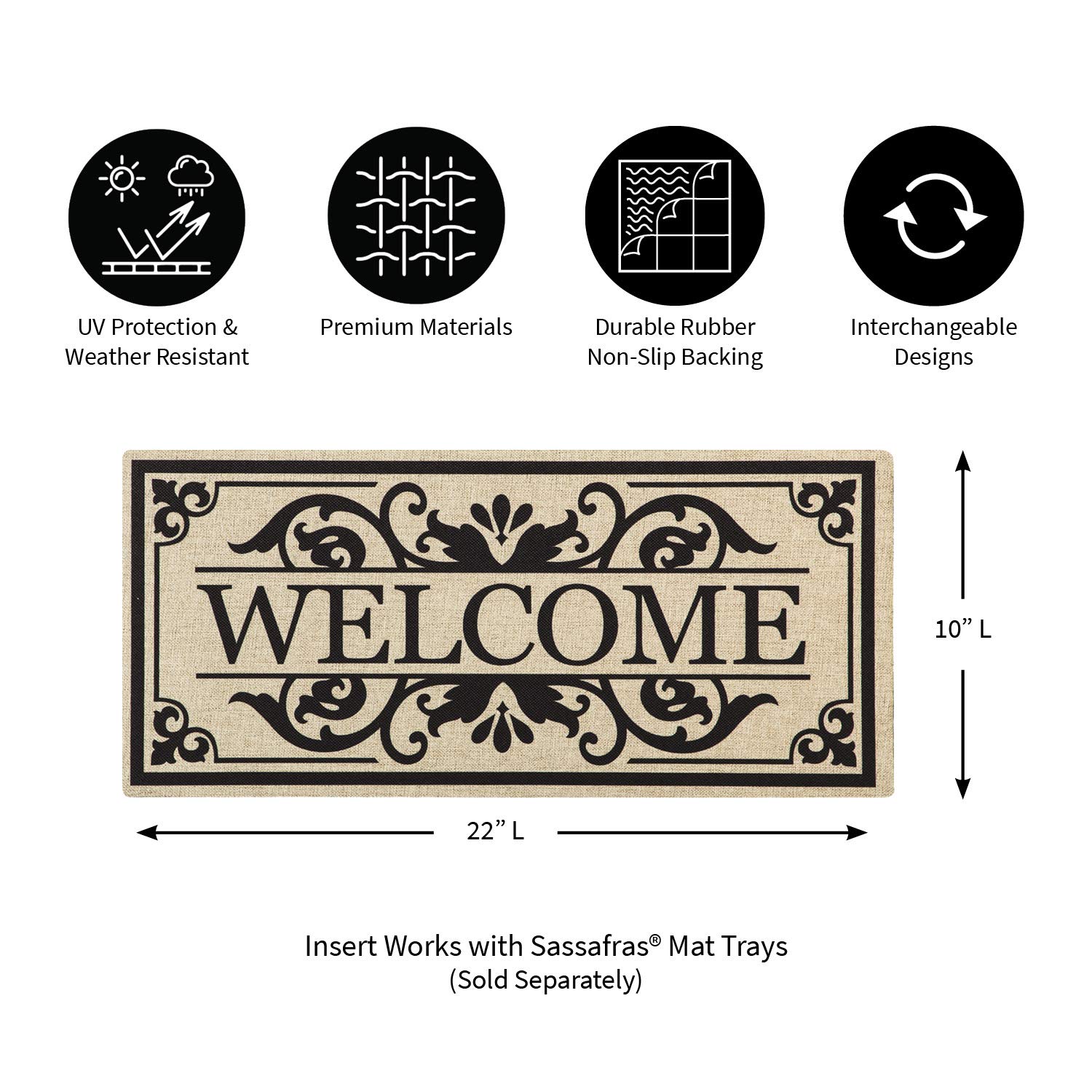 Evergreen Sassafras Welcome Interchangeable Entrance Doormat | Indoor and Outdoor | 22-inches x 10-inches | Non-Slip Backing | All-Season | Low Profile | Home Décor