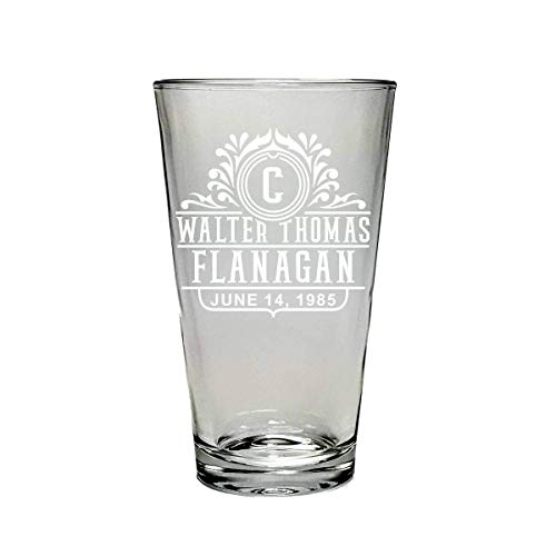 Personalized Pint Beer Glasses 2 x with Etched Vintage Text Logo Design, Set of 2