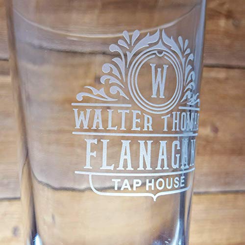 Personalized Pint Beer Glasses 2 x with Etched Vintage Text Logo Design, Set of 2