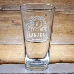 Personalized Pint Beer Glasses 2 x with Etched Vintage Text Logo Design, Set of 2