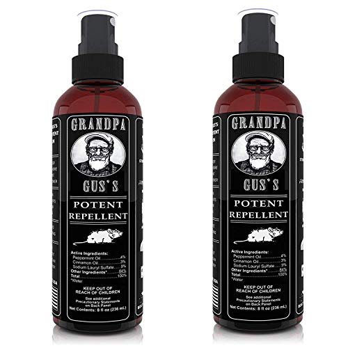 Grandpa Gus's Potent Mouse Repellent Spray, Peppermint & Cinnamon Oil Formula, Repels Mice & Rats from Nesting, Chewing in Homes/RV, Boat/Car, Storage & Wiring, 8 oz (2 Bottles)