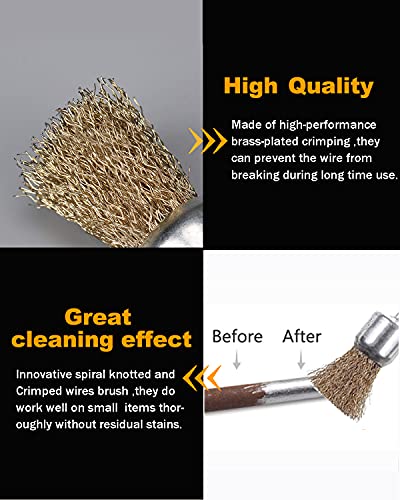 15 Pack Brass Coated Wire Brush Wheel & Cup Brush Set with 1/4-Inch Shank, Rocaris 3 Sizes Coated Wire Drill Brush Set Perfect For Removal of Rust/Corrosion/Paint