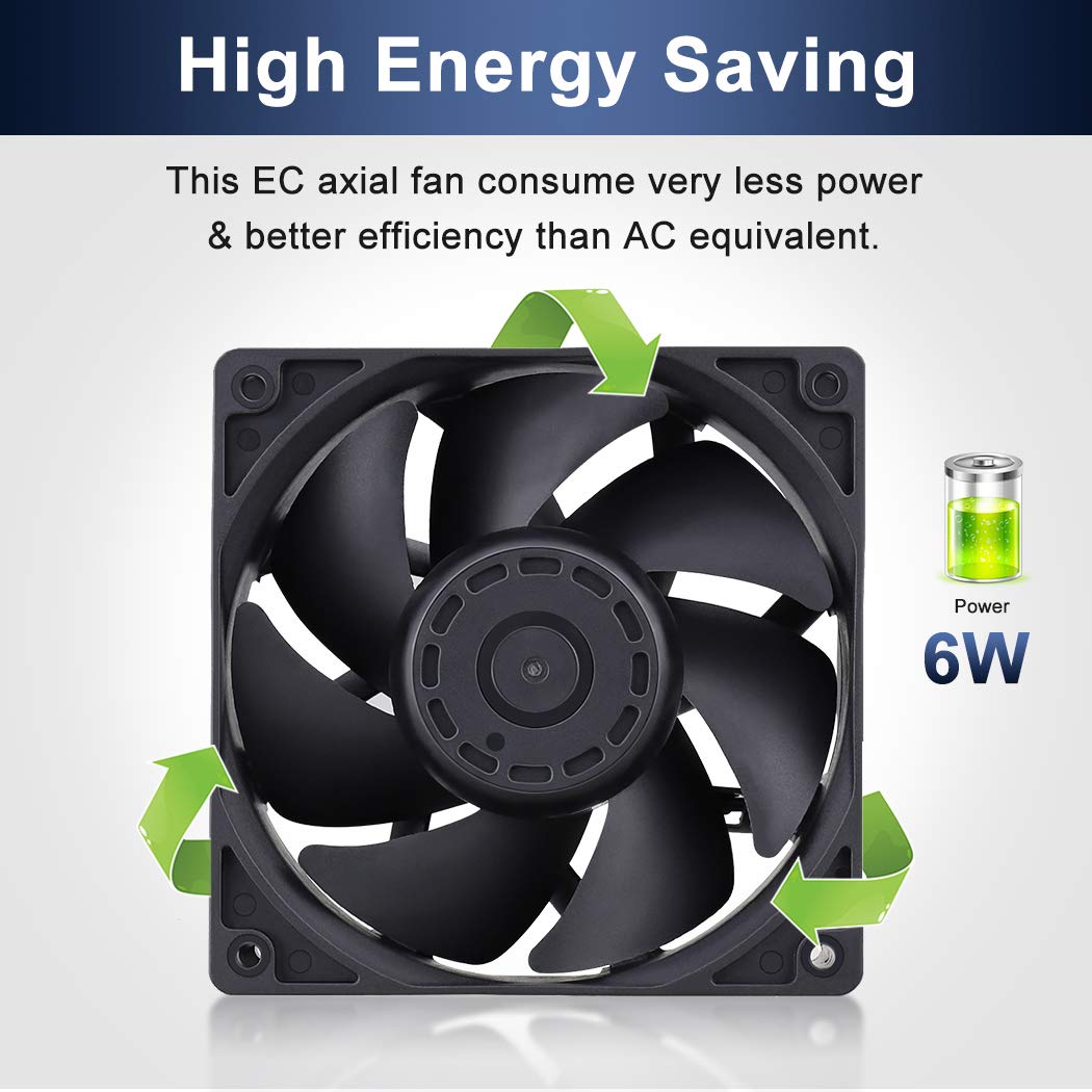 Wathai EC Industrial Case Fan 120mm x 38mm Ball Bearing AC 110V 115V 120V 220V 240V Brushless Cooling Fan