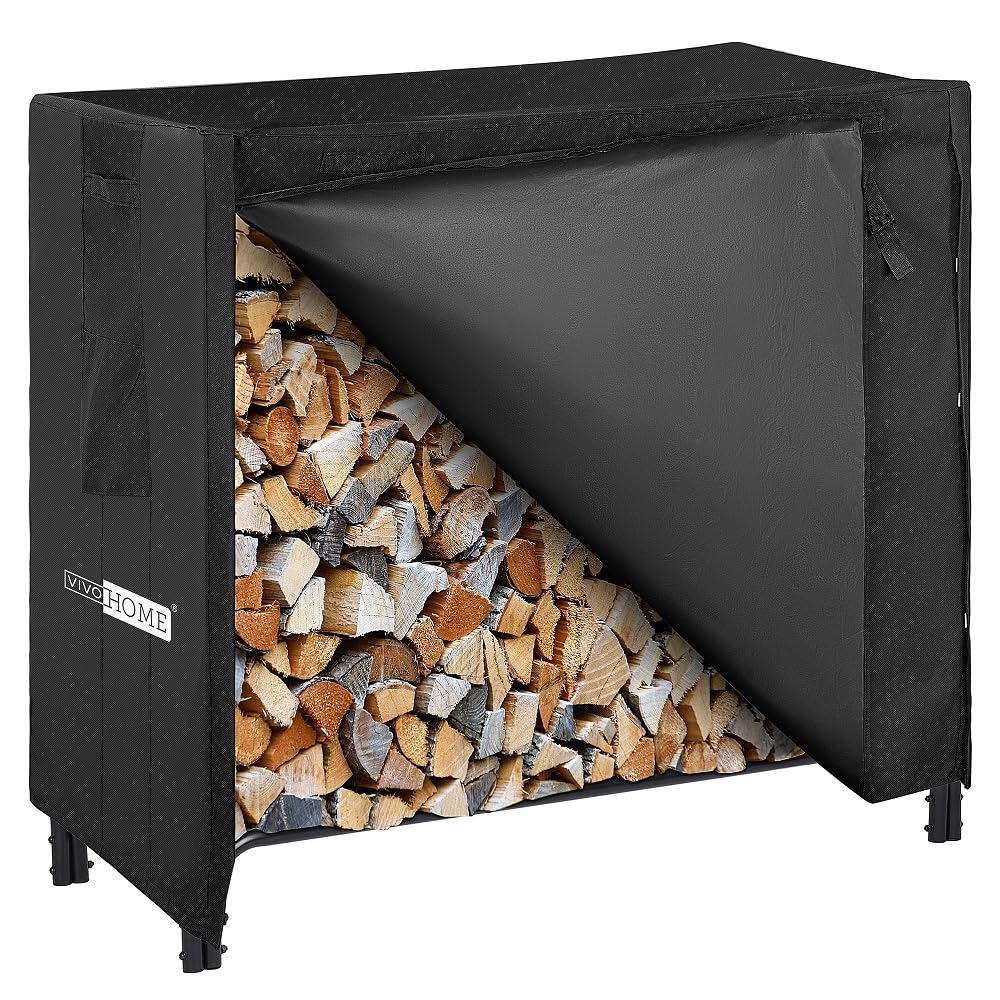 VIVOHOME 4ft Heavy Duty Indoor Outdoor Firewood Storage Log Rack and Cover Combo Set with Zipper