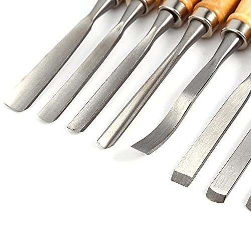 Wood Chisel Tool Set, 12pcs Woodworking Chisels Wood Carving Tools Trimming Down Wood Woodworking Lathe Gouges Tools with Roll-Up Carrying Case for Carpenter Craftsman,6mm (1/4"), 12mm (1/2")