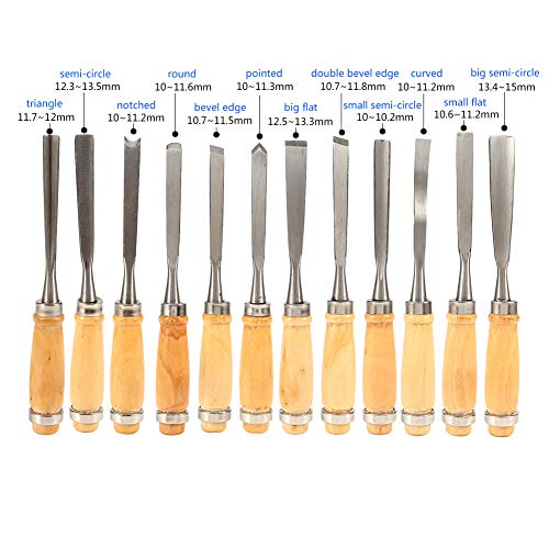 Wood Chisel Tool Set, 12pcs Woodworking Chisels Wood Carving Tools Trimming Down Wood Woodworking Lathe Gouges Tools with Roll-Up Carrying Case for Carpenter Craftsman,6mm (1/4"), 12mm (1/2")