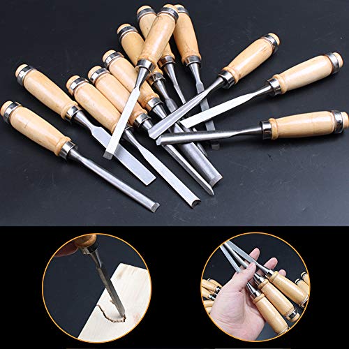 Wood Chisel Tool Set, 12pcs Woodworking Chisels Wood Carving Tools Trimming Down Wood Woodworking Lathe Gouges Tools with Roll-Up Carrying Case for Carpenter Craftsman,6mm (1/4"), 12mm (1/2")