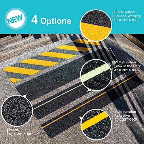 LifeGrip Anti Slip Traction Treads (10-Pack), 6 inch X 28 inch, Best Grip Tape Grit Non Slip, Outdoor Non Skid Tape, High Traction Friction Abrasive Adhesive for Stairs Step, Black (6" X 28" X 10P)