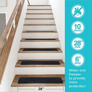 LifeGrip Anti Slip Traction Treads (10-Pack), 6 inch X 28 inch, Best Grip Tape Grit Non Slip, Outdoor Non Skid Tape, High Traction Friction Abrasive Adhesive for Stairs Step, Black (6" X 28" X 10P)