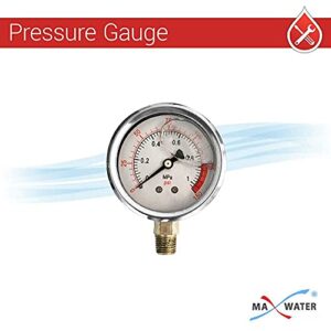 Max Water 2 Stage (Sediment, Odor & Improving Taste) Whole House (20 inch x 4.5 inch), Water Filtration System with PVC Ball Valve, Pressure Gauge & Housing Wrench - Sediment + GAC - 1" Inlet/Outlet