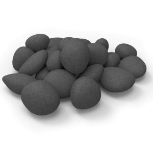 hmleaf hmb 24 pcs black stone-like ceramic fibre pebbles for gas fireplaces, stove, gas firepit