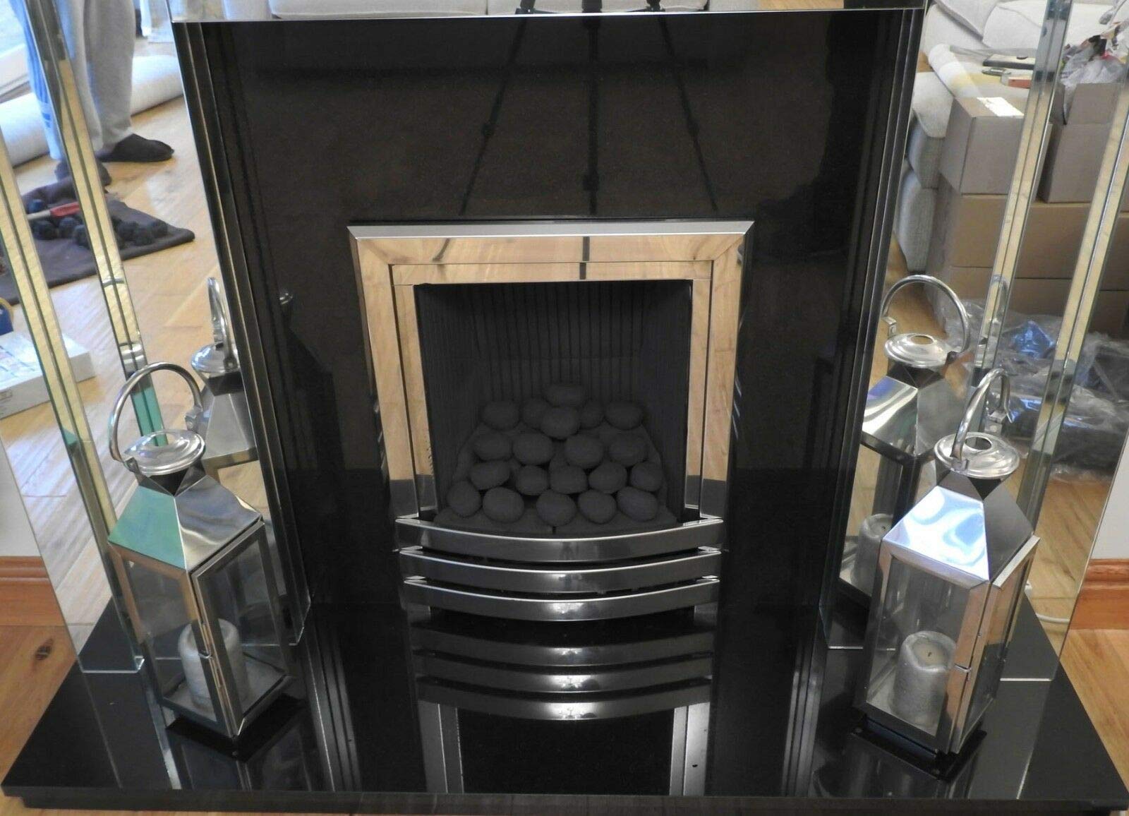hmleaf HMB 24 Pcs Black Stone-Like Ceramic Fibre Pebbles for Gas fireplaces, Stove, Gas firepit