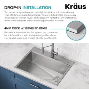 KRAUS KWT310-30 Kore Workstation 30-inch Drop-In 16 Gauge Single Bowl Stainless Steel Kitchen Sink with Integrated Ledge and Accessories (Pack of 5)