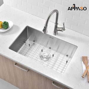 APPASO 28-Inch Single Bowl Kitchen Sink Undermount, 16-Gauge Stainless Steel 10-Inch Deep Commercial Handmade Kitchen Sink, Undermount Kitchen Sink 28 inch, HS2818