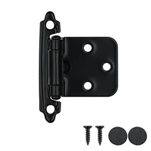 jqk 1/2 inch overlay cabinet door hinges black, 20 pack 10 pairs flush face mount cupboard self-closing kitchen cabinet hinges with door bumper, ch200-bk-p20