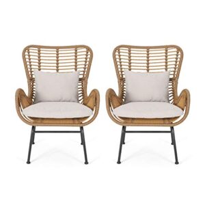 great deal furniture crystal outdoor wicker club chairs with cushions (set of 2), light brown and beige