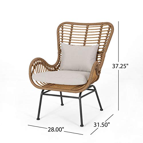 Great Deal Furniture Crystal Outdoor Wicker Club Chairs with Cushions (Set of 2), Light Brown and Beige