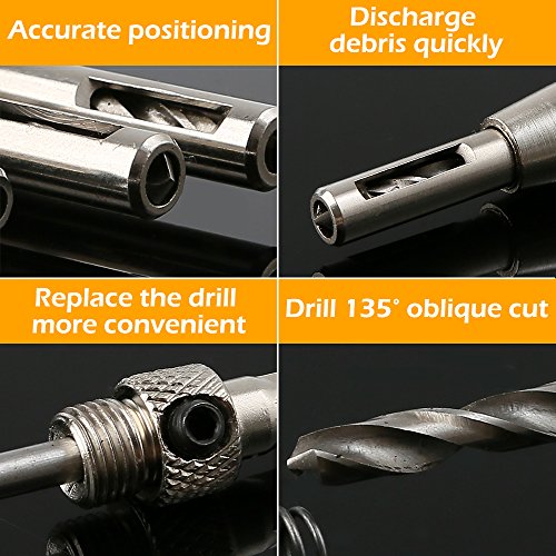 21 pcs Center Drill Bit Set, AFUNTA Self Centering Hinge Tapper Core Hole Puncher 5/64'' 7/64'' 9/64'' 11/64'' 13/64'' 5mm 1/4'' & 1 Pcs Hex Key & 10 Pcs Replacement Drill Bits