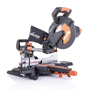 evolution power tools r255sms+ plus 10-inch sliding miter saw plus multi-material multi-purpose cutting cuts metal, plastic, wood & more 0˚ - 45˚ bevel & 50˚ - 50˚ miter angles tct blade included