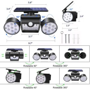 Ollivage Outdoor Solar Lights, 30 LED Solar Security Lights with Motion Sensor Dual Head Spotlights IP65 Waterproof 360° Adjustable LED Solar Motion Lights for Front Door Garage Patio Deck, 2 Pack