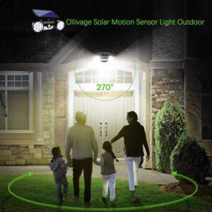 Ollivage Outdoor Solar Lights, 30 LED Solar Security Lights with Motion Sensor Dual Head Spotlights IP65 Waterproof 360° Adjustable LED Solar Motion Lights for Front Door Garage Patio Deck, 2 Pack