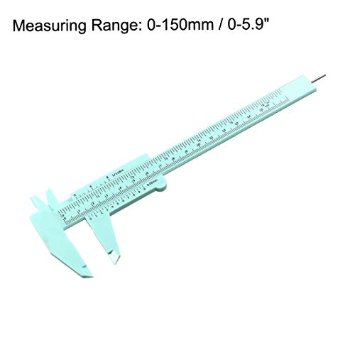 uxcell Vernier Caliper 150mm Mini Double Scale Plastic Ruler Measuring Tool Green Portable Sliding Gauge for Inside Outside Depth