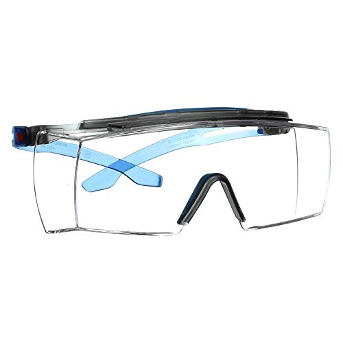 3M Safety Glasses, SecureFit, Fits Over Prescription Glasses, ANSI Z87, Scotchgard Anti-Fog Anti-Scratch Clear Lens, Blue Frame