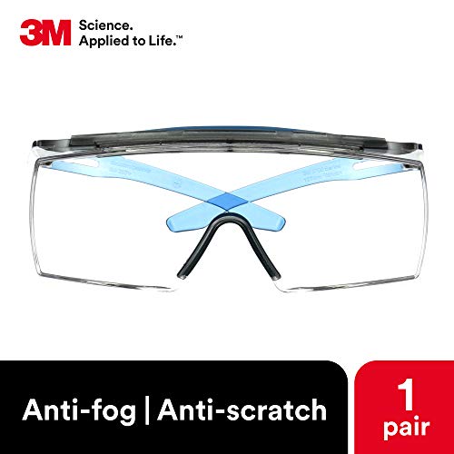 3M Safety Glasses, SecureFit, Fits Over Prescription Glasses, ANSI Z87, Scotchgard Anti-Fog Anti-Scratch Clear Lens, Blue Frame