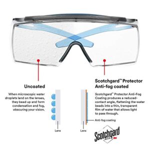 3M Safety Glasses, SecureFit, Fits Over Prescription Glasses, ANSI Z87, Scotchgard Anti-Fog Anti-Scratch Clear Lens, Blue Frame