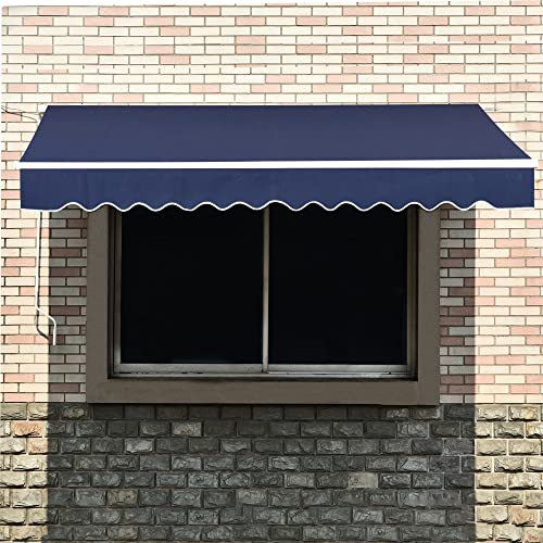 MCombo 12x10 Feet Manual Retractable Patio Door Window Awning Sunshade Shelter Outdoor Canopy (Dark Blue)