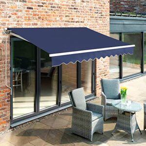 MCombo 12x10 Feet Manual Retractable Patio Door Window Awning Sunshade Shelter Outdoor Canopy (Dark Blue)