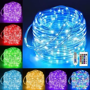 ollny rope lights outdoor color changing, 33ft 100 led waterproof christmas lights with remote, 16 colors fairy rope light for indoor bedroom party garden wedding holiday decorations