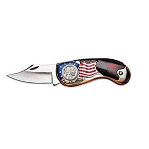 american flag coin pocket knife with buffalo nickel | 3-inch stainless steel blade | genuine united states coin | collectible | certificate of authenticity
