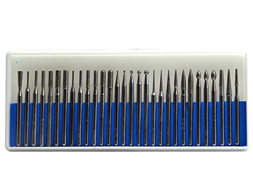 Wokesi 30Pcs,3/32"Shank Diamond Burrs Set Burs File Taper Points Grinding Head Fit Bits Set 150#Grit for Jewelry,Glass,Stone,Ceramic,Gemstones Lapidary (BHS-30 3/32 Inch shank)