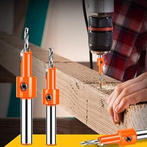 Countersink Drill Bit Set, Wood Hole Timber Working Drill Bits for Wood Screw Cutter Adjustable with Hex Key Wrench 6 Sizes 2.8×8, 2.8×10, 3×8, 3×10, 3.2×8, 3.2×10