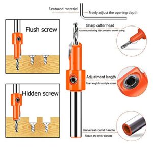 Countersink Drill Bit Set, Wood Hole Timber Working Drill Bits for Wood Screw Cutter Adjustable with Hex Key Wrench 6 Sizes 2.8×8, 2.8×10, 3×8, 3×10, 3.2×8, 3.2×10